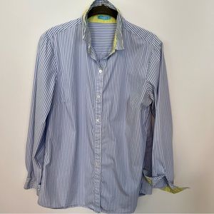 J. McLaughlin long sleeve button down blue & white & green collar & cuff medium